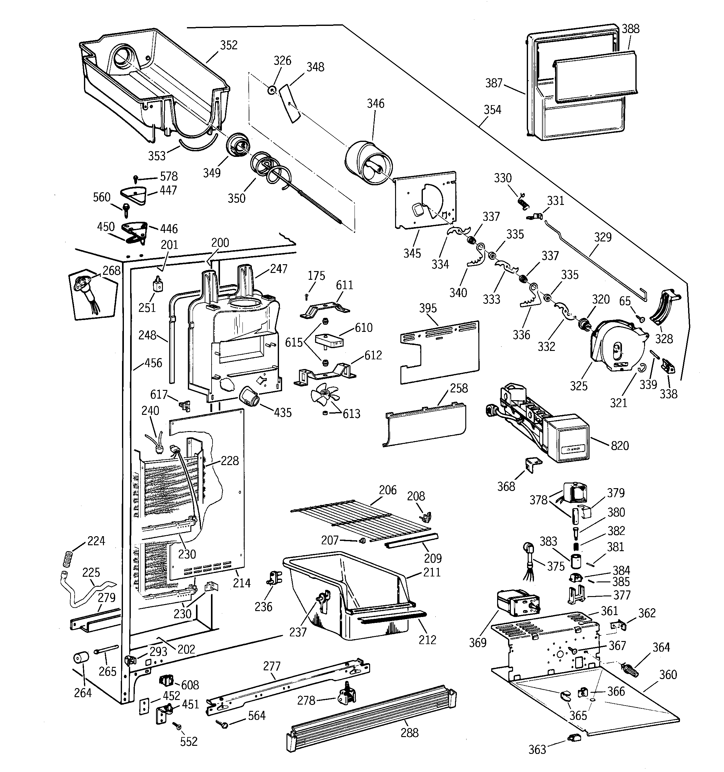 Hotpoint CSX25GPCCAA freezer section diagram