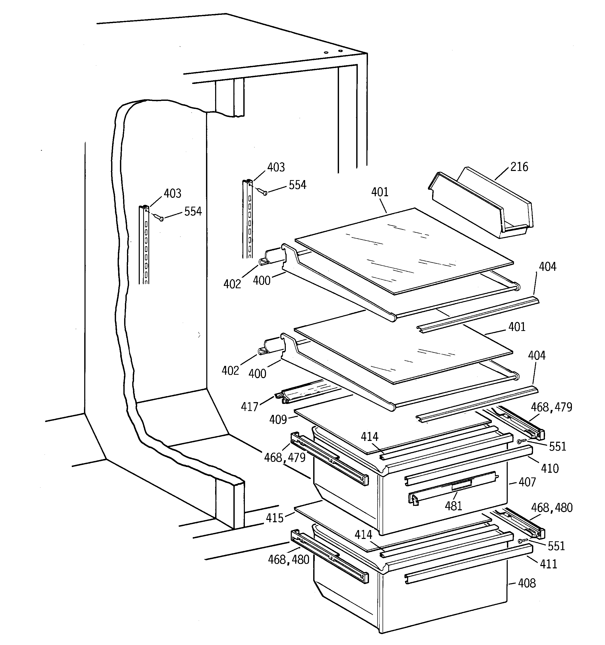 Hotpoint CSX25GPCCAA shelves diagram