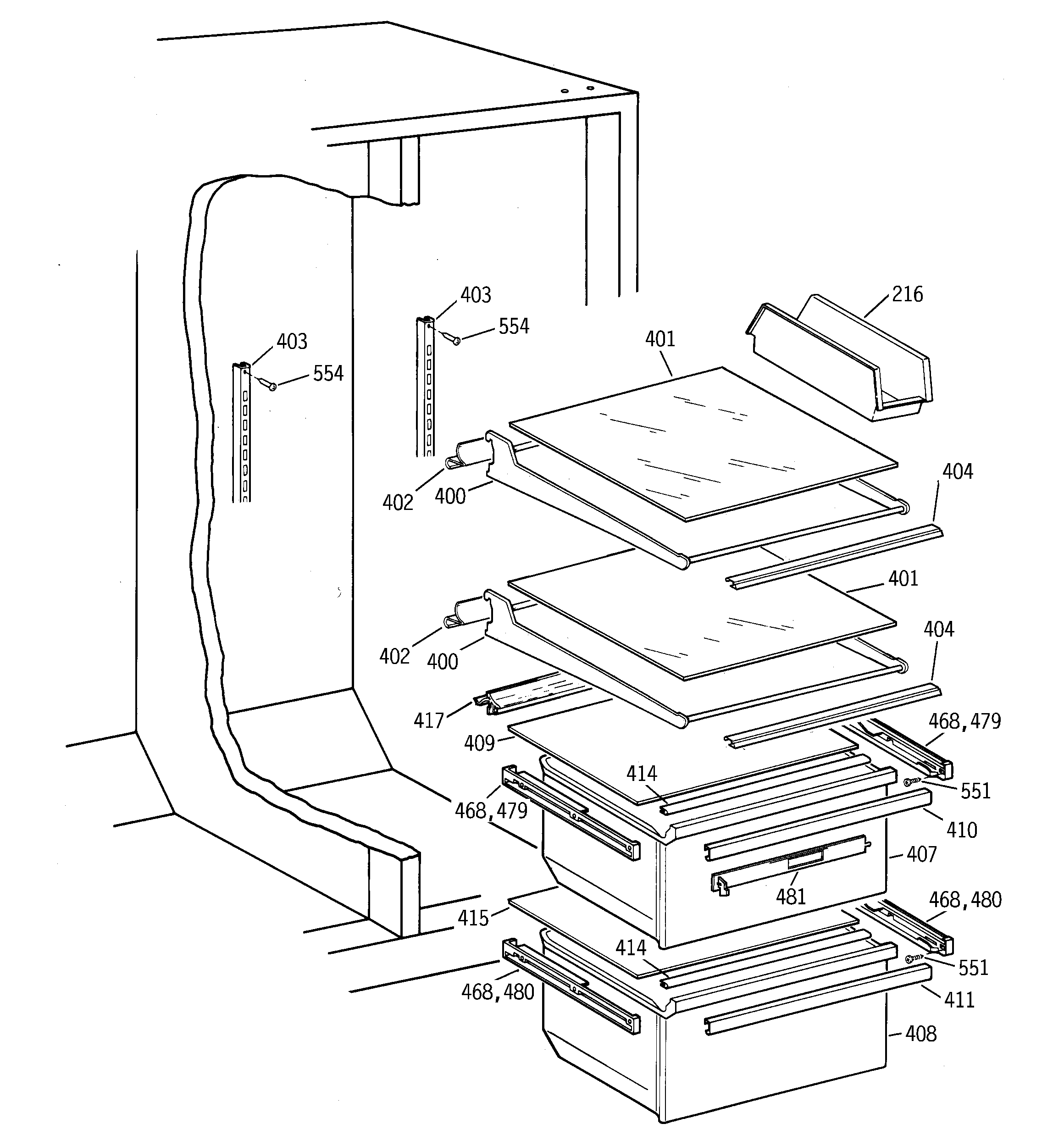Hotpoint CSX22GRBEAA fresh food shelves diagram
