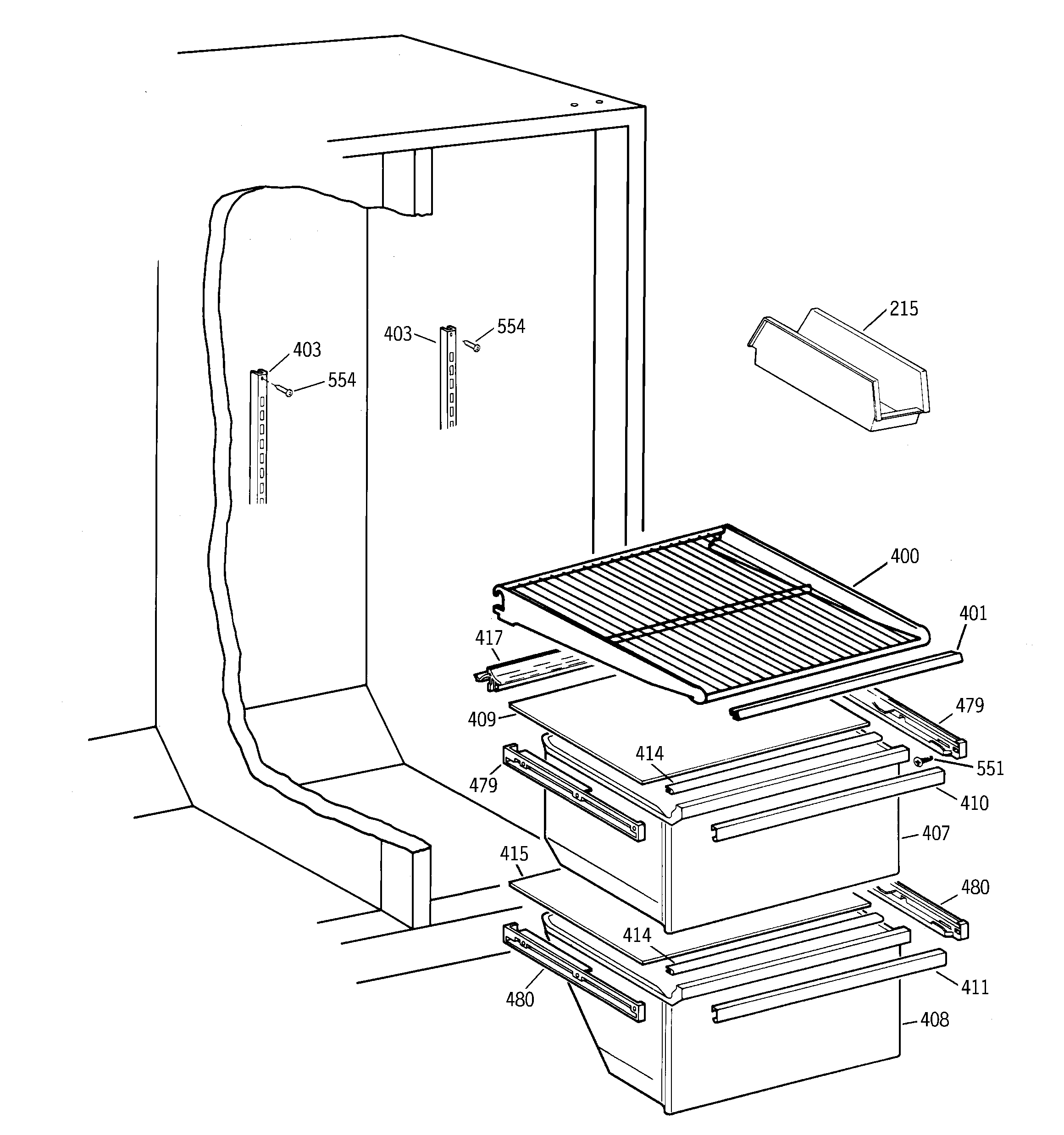 Hotpoint CSX20BABEAD fresh food shelves diagram