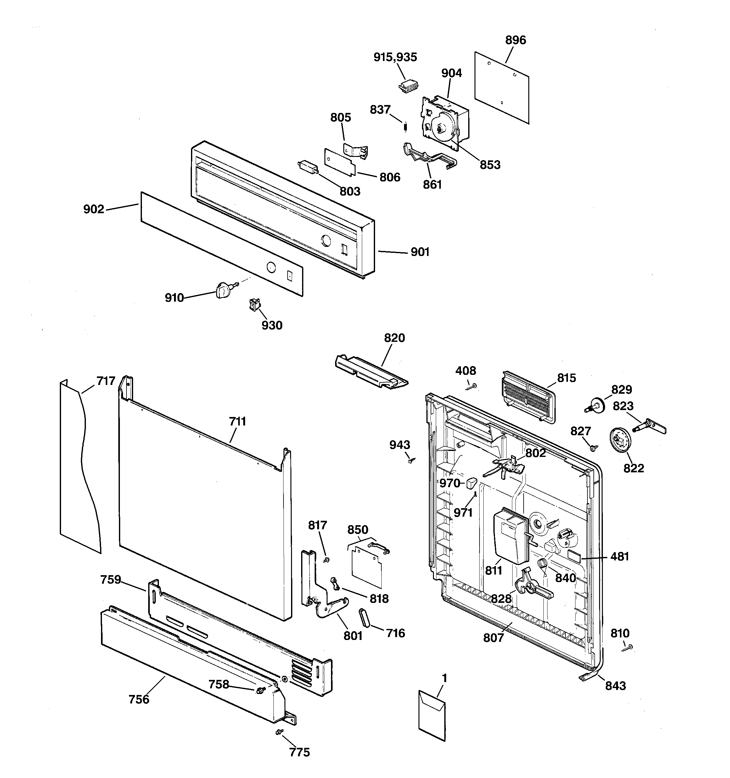 Hotpoint HDA2030Z05WW escutcheon & door assembly diagram
