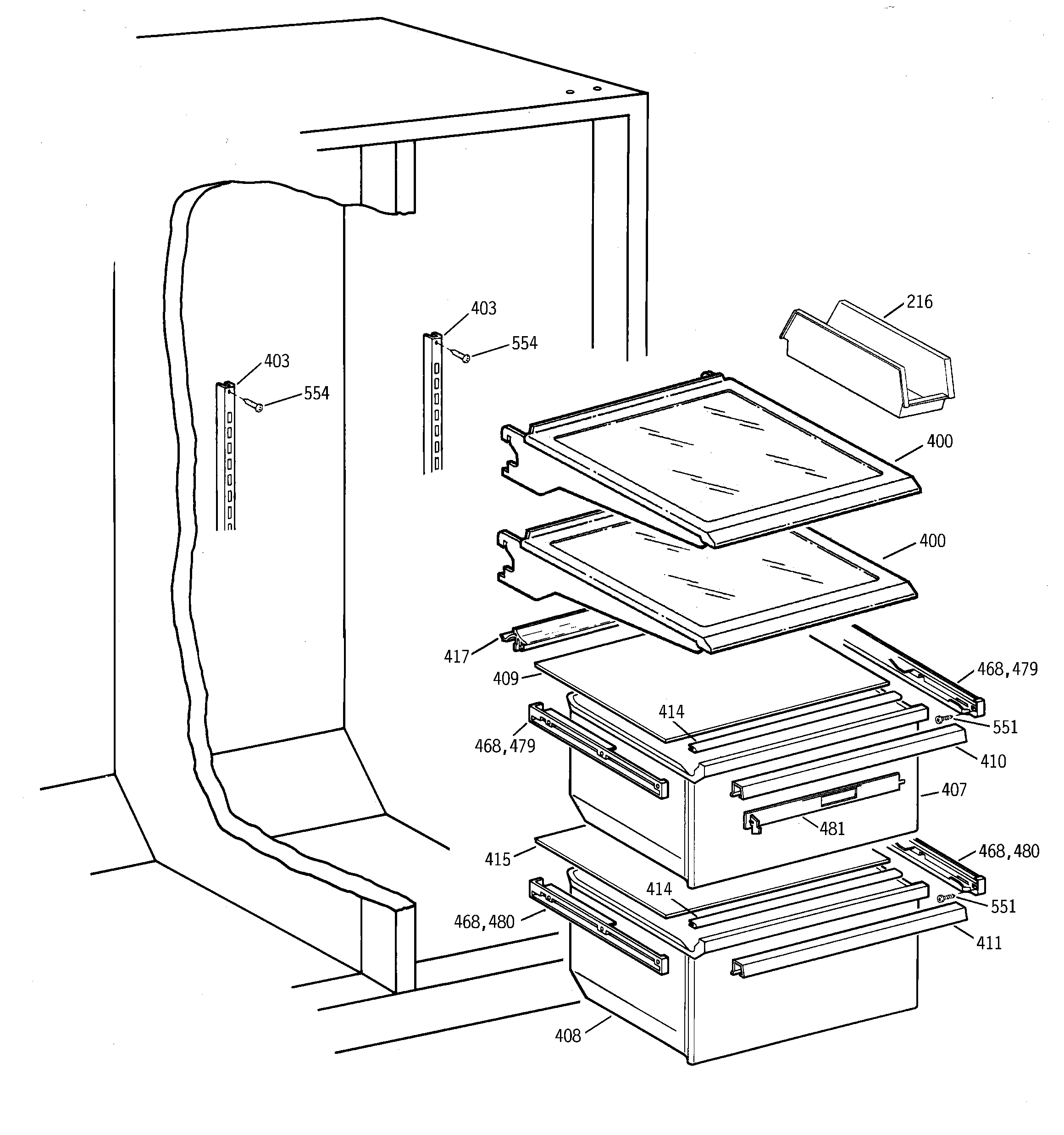 Hotpoint CSX25MRCEAA fresh food shelves diagram