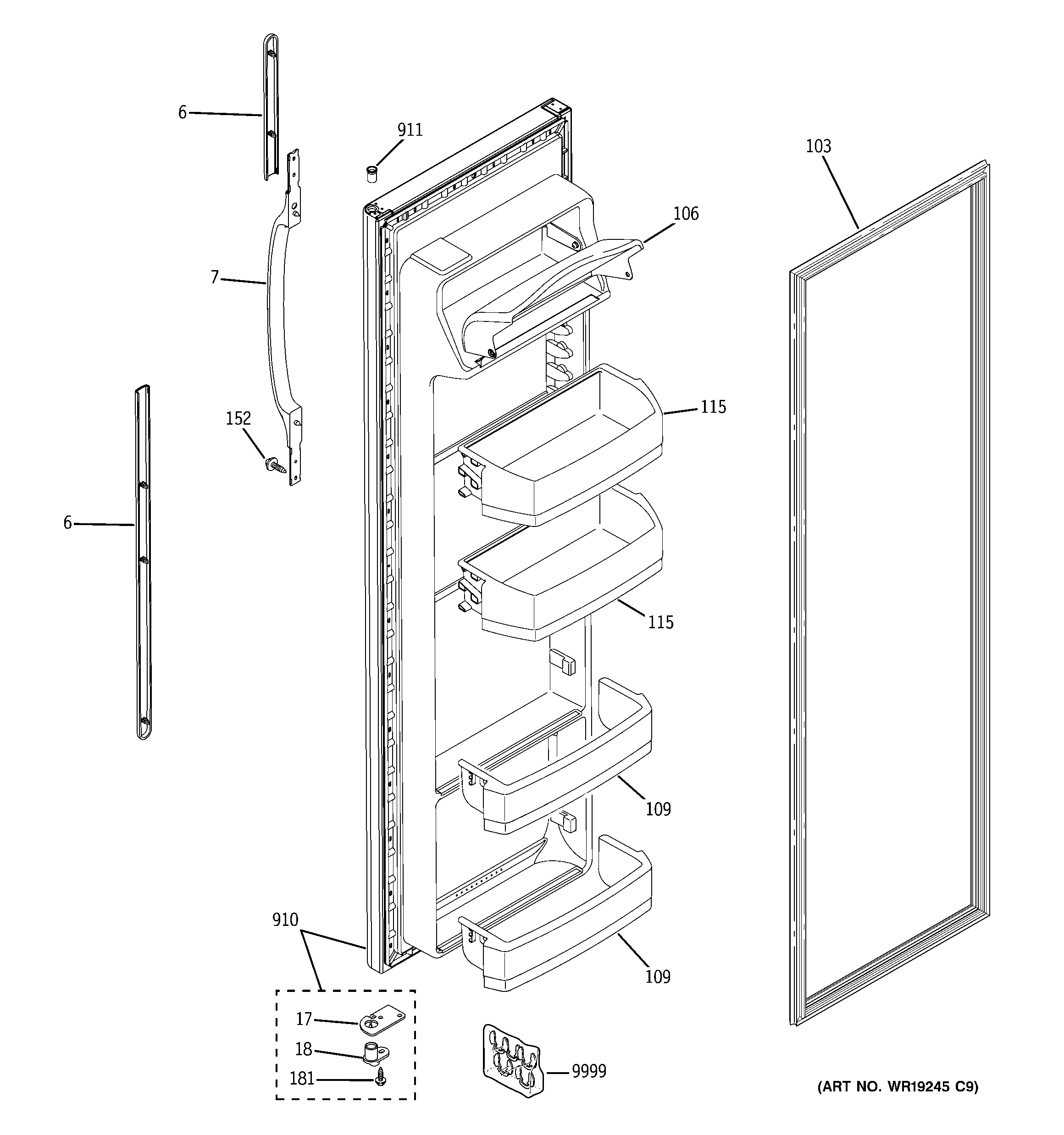 Hotpoint HSM22IFTBSA fresh food door diagram