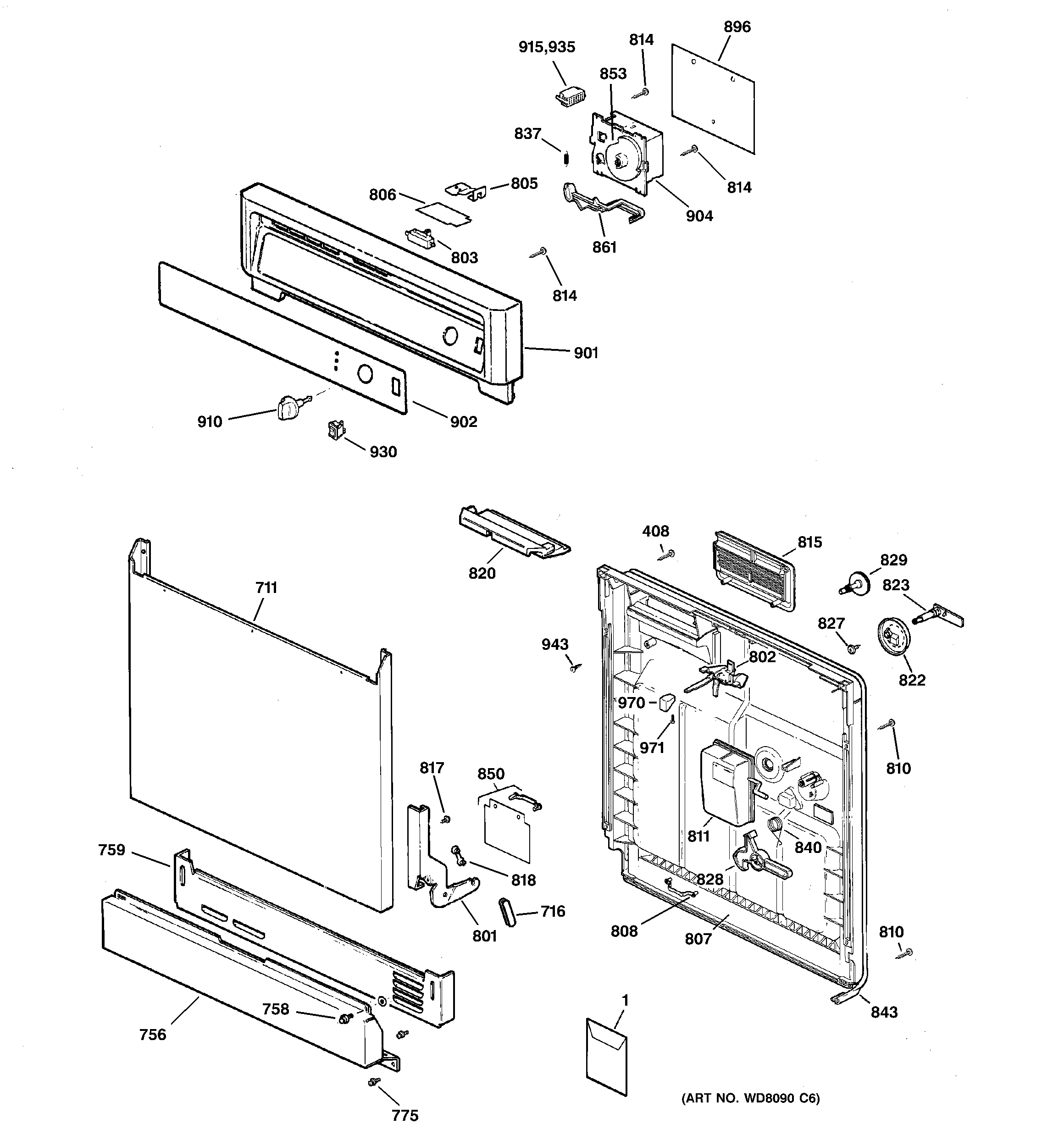 Hotpoint HDA2000G04WW escutcheon & door assembly diagram
