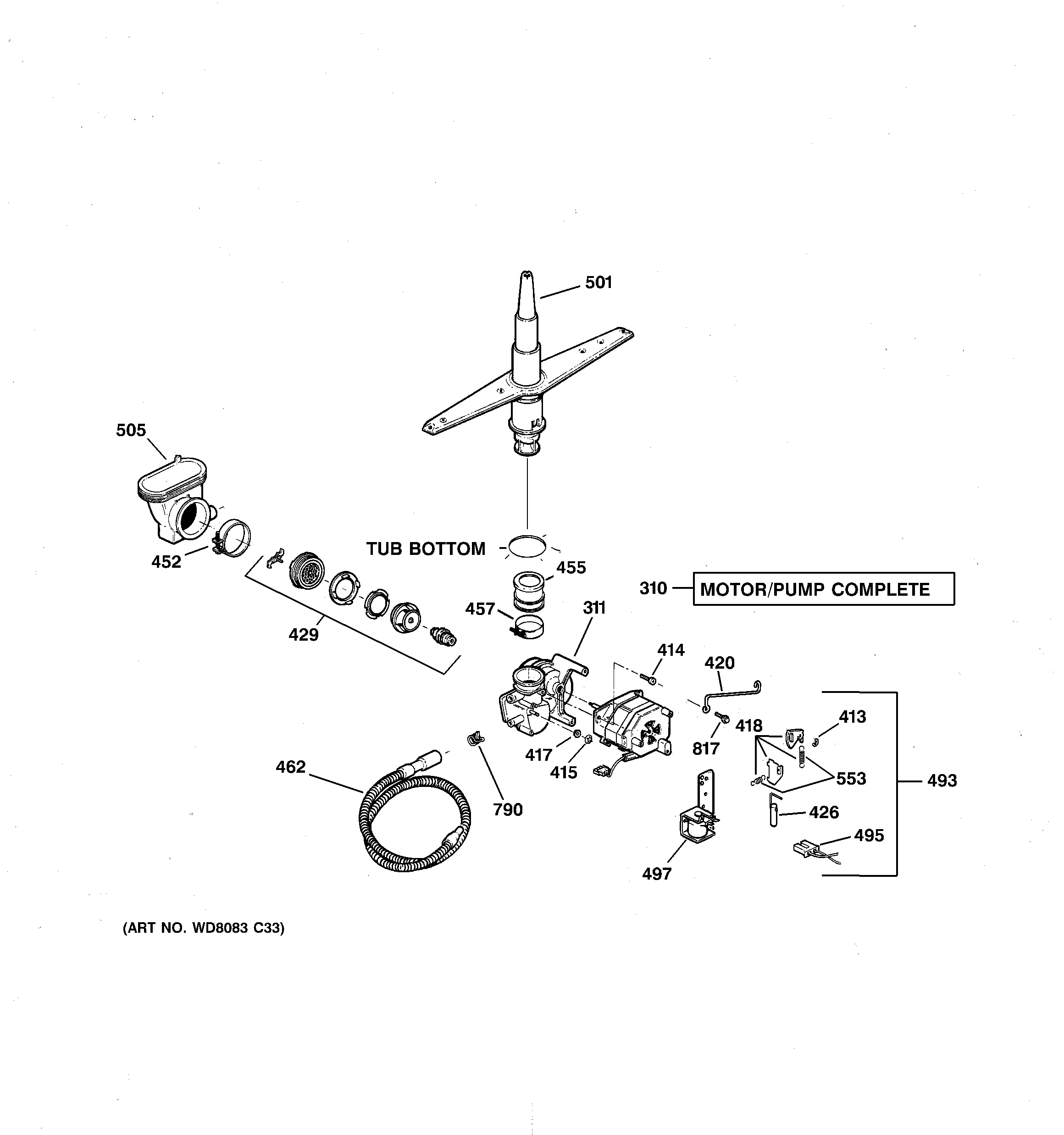 Hotpoint HDA2000G04WW motor-pump mechanism diagram