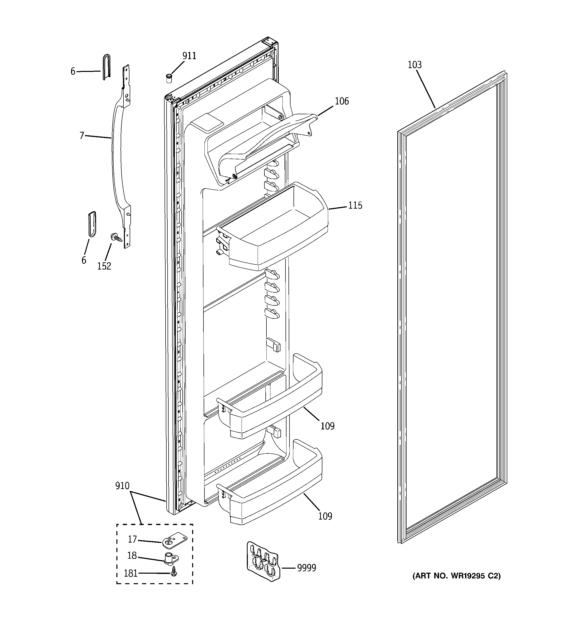 Hotpoint HSM25IFTBSA fresh food door diagram