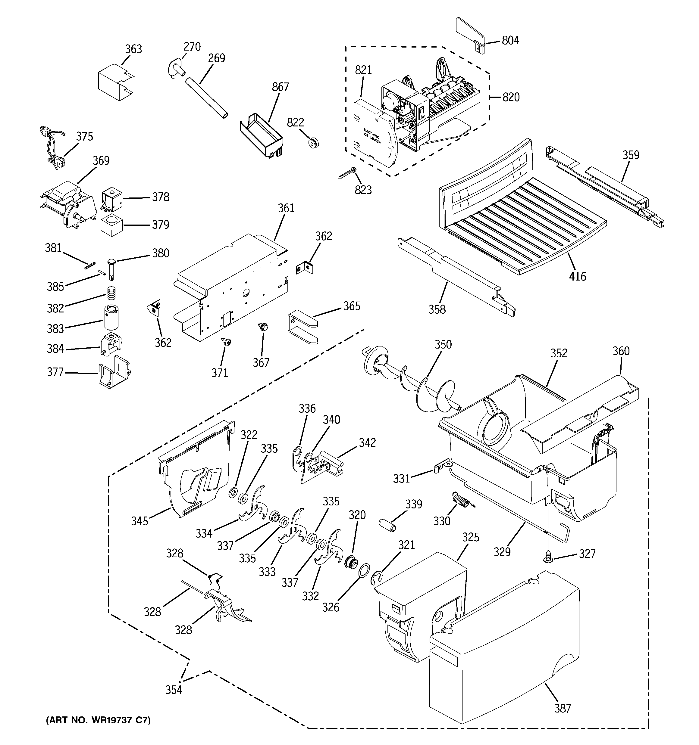 Hotpoint HSM25IFTBSA ice maker & dispenser diagram