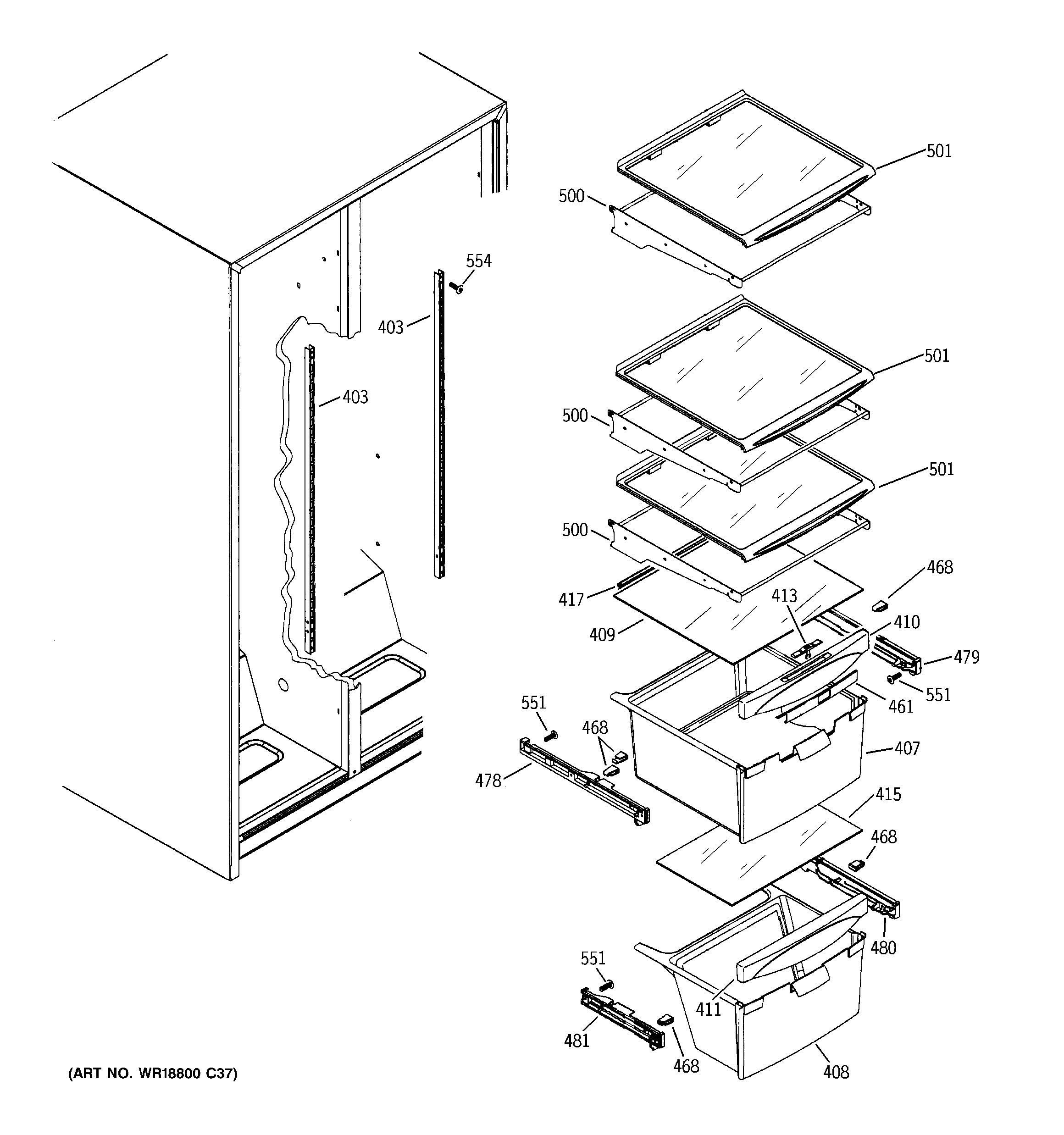 Hotpoint HSM25IFTBSA fresh food shelves diagram