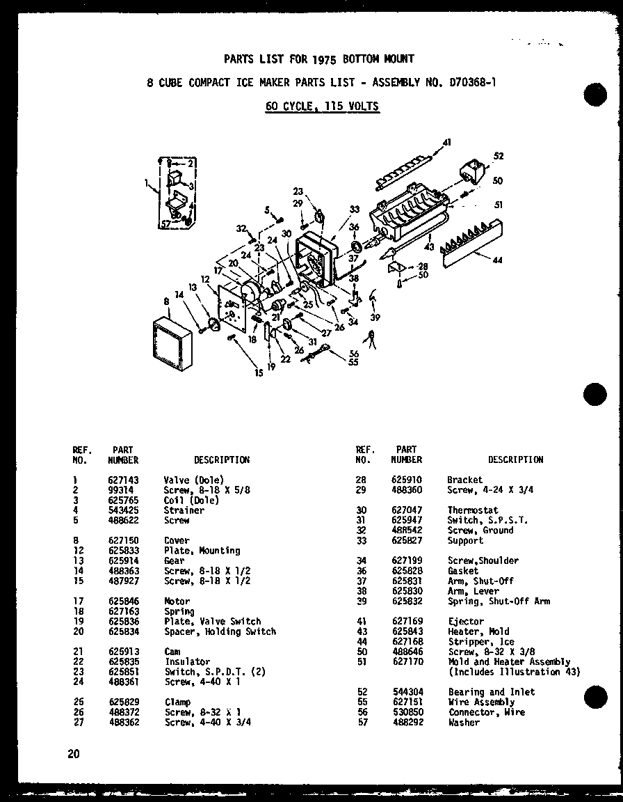 Amana BC20WA-P6023510WA 8 cube compact ice maker diagram