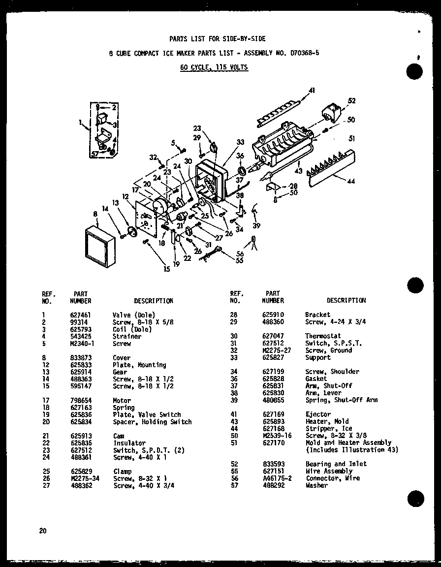 Amana BC20WA-P6023515WA 8 cube compact ice maker diagram