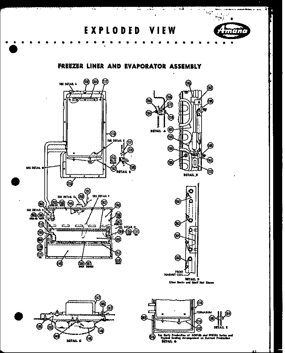 Amana FPR125LA freezer liner and evaporator assembly diagram