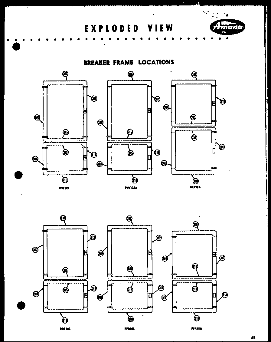Amana FPR125LA breaker frame locations (fpr95a) (fpr98a) (fpr105) (fpr125a) (fof105) (fof125) diagram