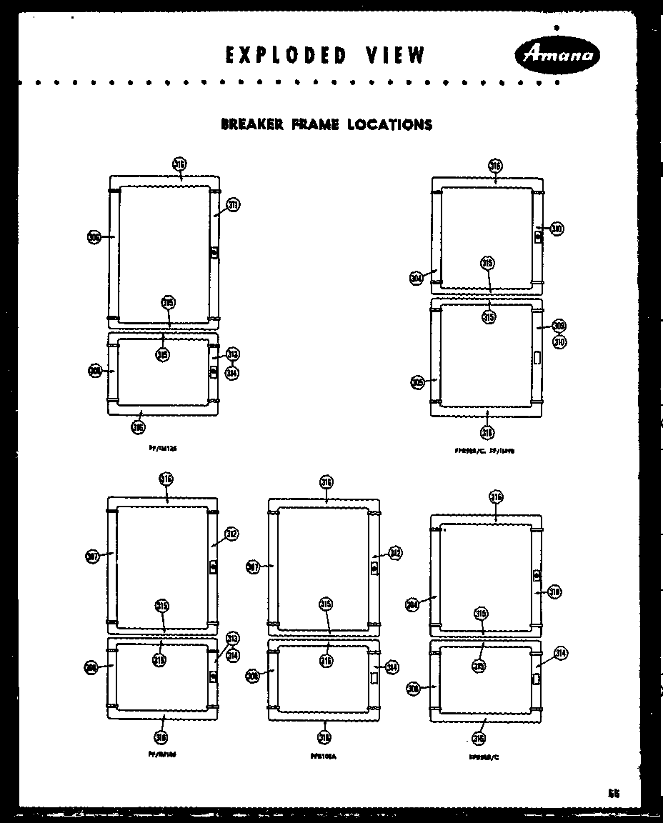 Amana FF125L breaker frame locations (fpr95b) (fpr95c) (fpr98b) (fpr98c) (fpr105a) (ff98) (im98) (ff105) (im105) (ff125) (im125) diagram