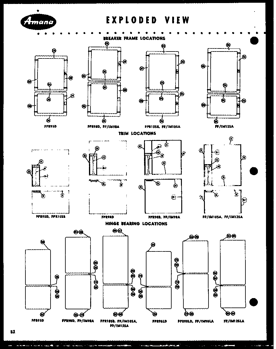 Amana IM98LA breaker frame locations (fpr95d) (fpr95ld) (fpr98d) (fpr98ld) (fpr105b) (fpr105lb) (ff98a) (ff98la) (im98a) (im98la) (ff105a) (im105a) (ff125a) (ff125la) (im125a) (im125la) diagram
