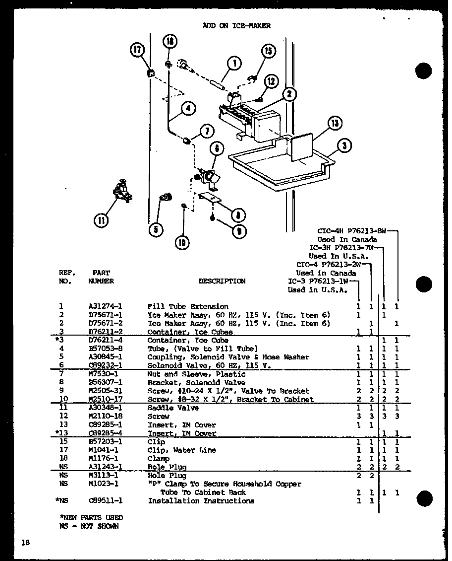 Amana BC20H-P7680810W add on ice-maker (ic-3/p76213-1w) (cic-4/p76213-2w) (ic-3h/p76213-7w) (cic-4h/p76213-8w) diagram