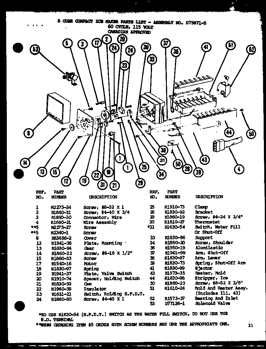 Amana CIC4H-P7621306W 8 cube compact ice maker (cic4h/p7621306w) (cic4k/p7621311w) diagram