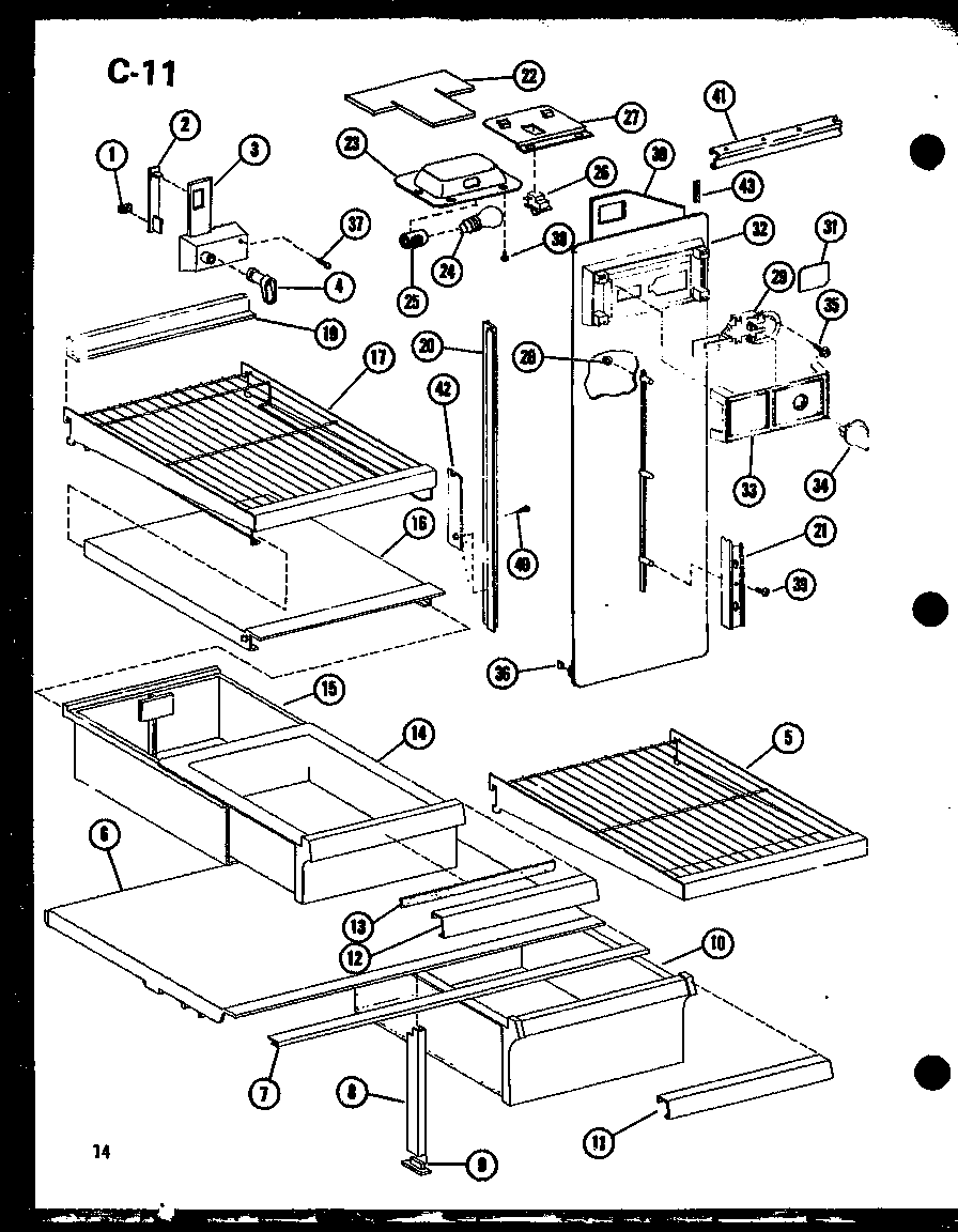 Amana ESBFC16C-C-P60235-19WC refrigerator shelving and drawers diagram