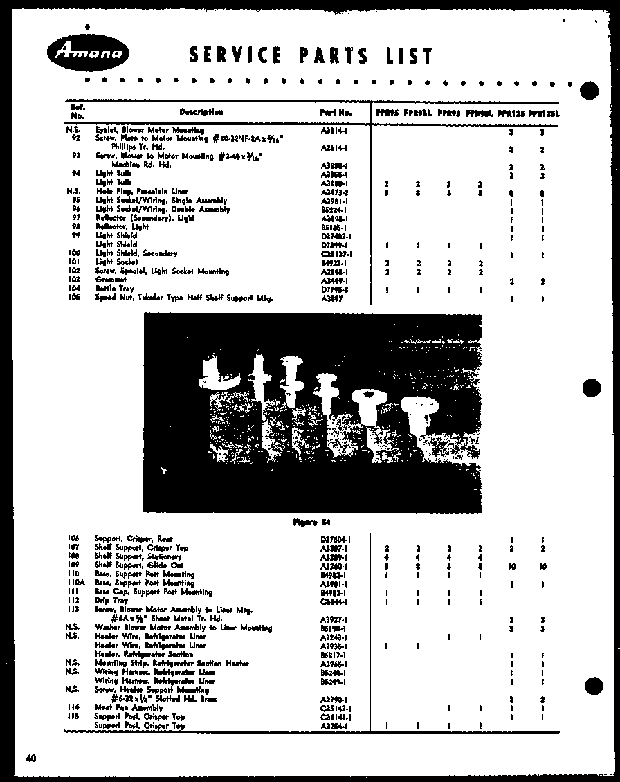 Amana FPR95L service parts list diagram
