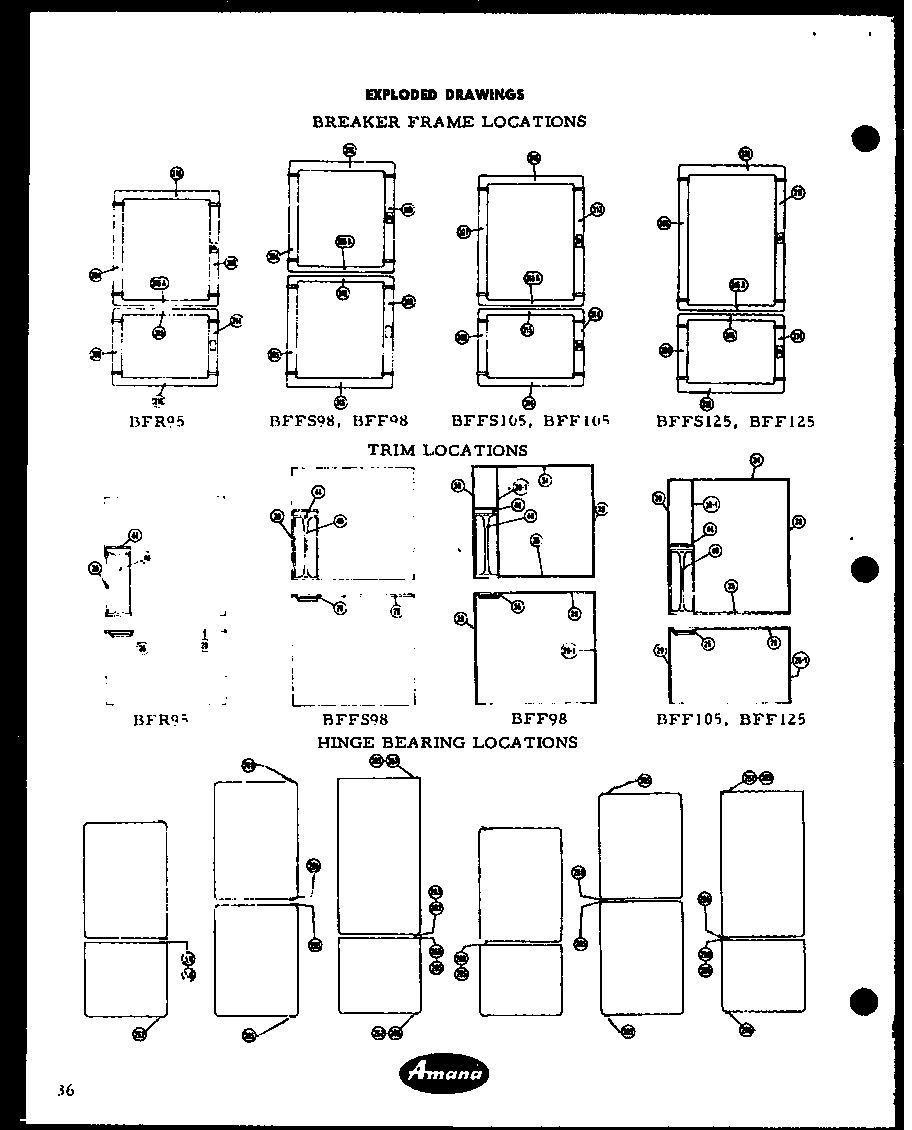 Amana CIM125 breaker frame locations (bfr95) (bff98) (bffs98) (bff105) (bffs105) (bff125) (bffs125) diagram