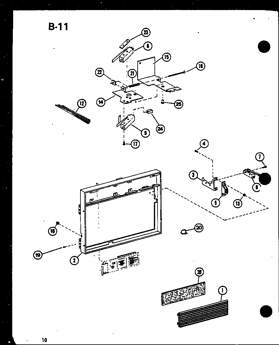 Amana RV-10A/P75085-14M grille and brackets diagram