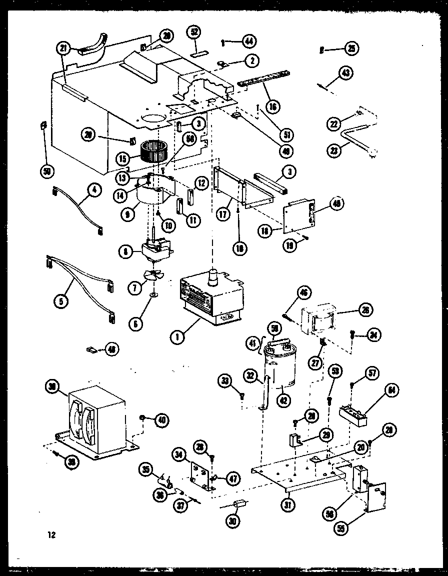 Amana RV-10A/P75085-9M transformer and magnetron diagram
