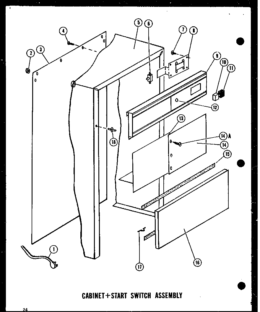 Amana SMC-1-AG/P18011-1TG cabinet + start switch assembly diagram