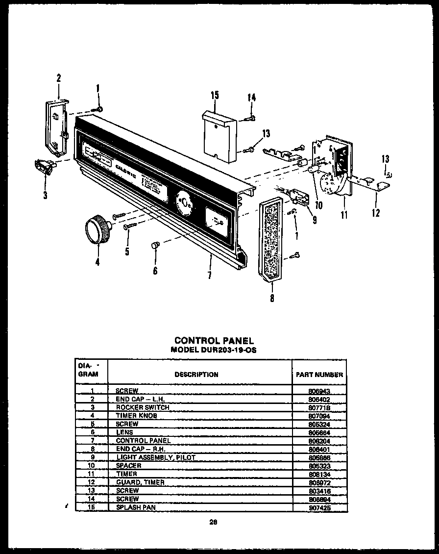 Caloric DCR225-1N-OS control panel (dur203-19-os) diagram