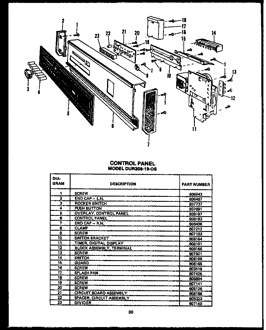 Caloric DCR225-1N-OS control panel (dur208-19-os) diagram