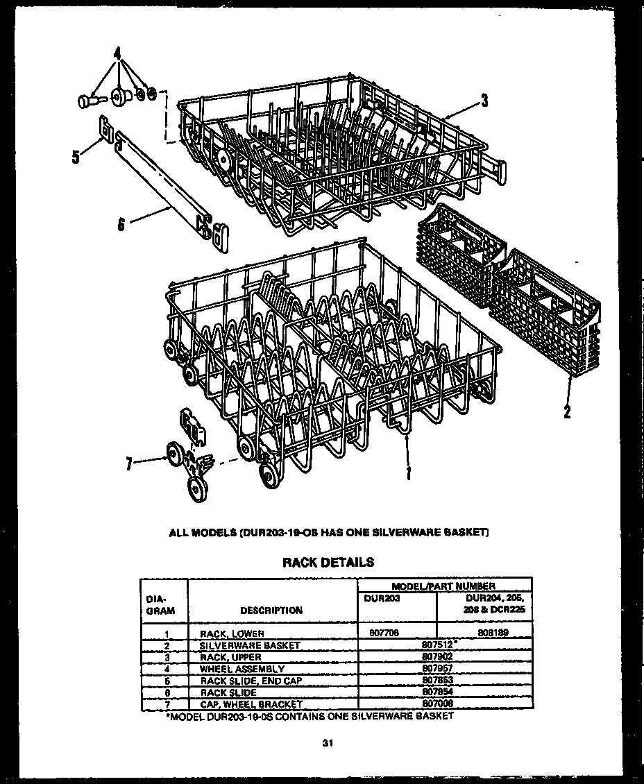 Caloric DCR225-1N-OS rack details diagram
