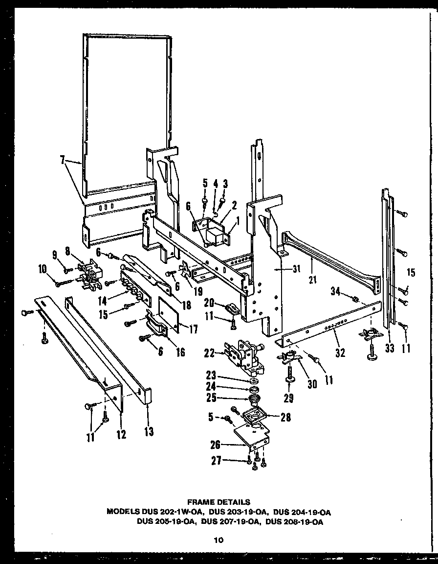 Caloric DCS215-1A-OA frame details (dus202-1w-0a) (dus203-19-oa) (dus204-19-oa) (dus205-19-oa) (dus207-19-oa) (dus208-19-oa) diagram