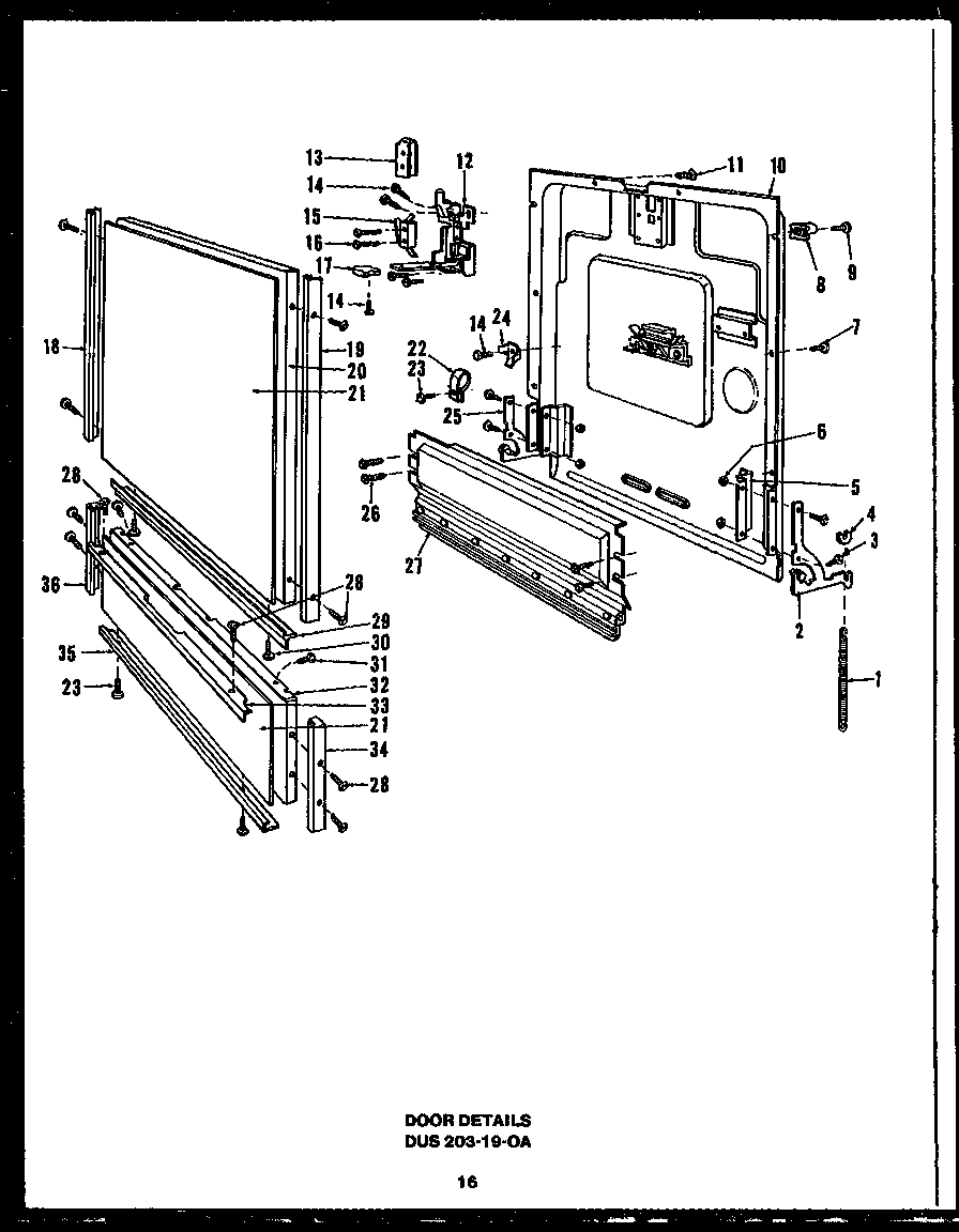Caloric DCS215-1A-OA door details (dus203-19-oa) diagram