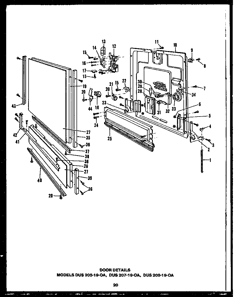 Caloric DCS215-1A-OA door details (dus205-19-oa) (dus207-19-oa) (dus208-19-oa) diagram