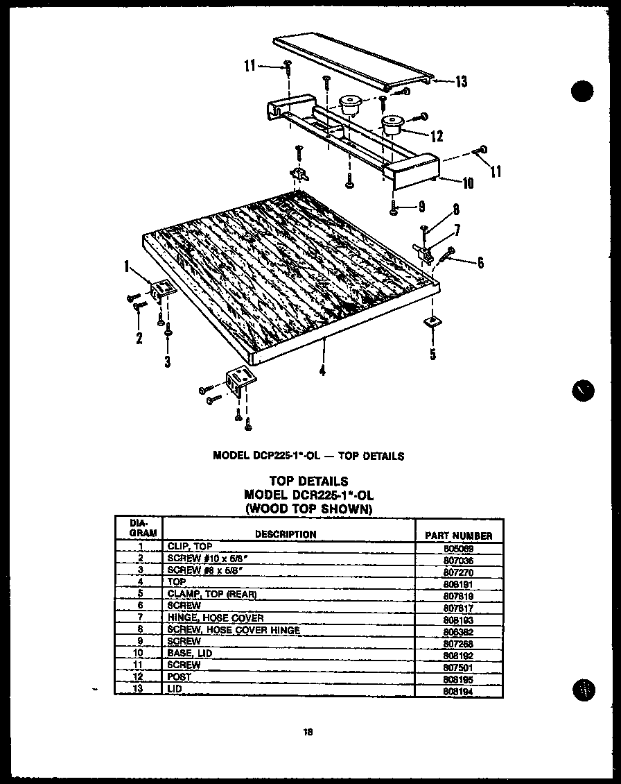 Caloric DCR-225-1C-OL top details (dcr-225-1a-ol) (dcr-225-1l-ol) (dcr-225-1h-ol) (dcr-225-1c-ol) (dcr-225-1w-ol) diagram