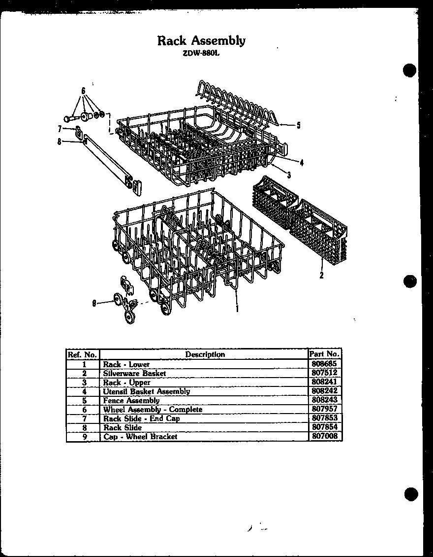 Modern Maid ZDW-864L rack assembly (zdw-880l) diagram
