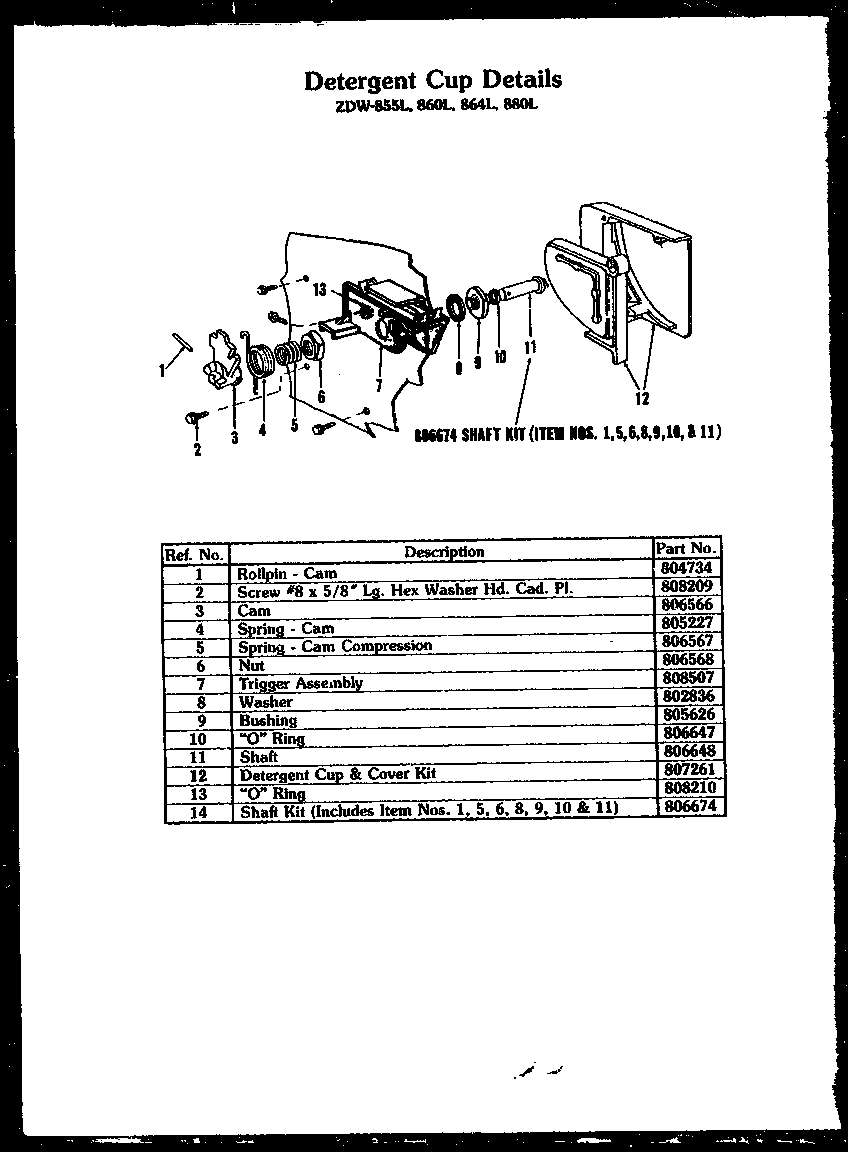 Modern Maid ZDW-864L detergent cup details diagram