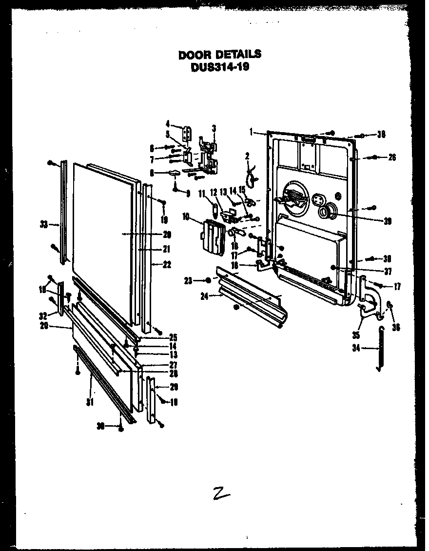 Caloric DUS314-19/MN02 door details diagram