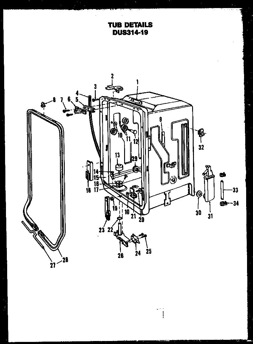 Caloric DUS314-19/MN02 tub details diagram