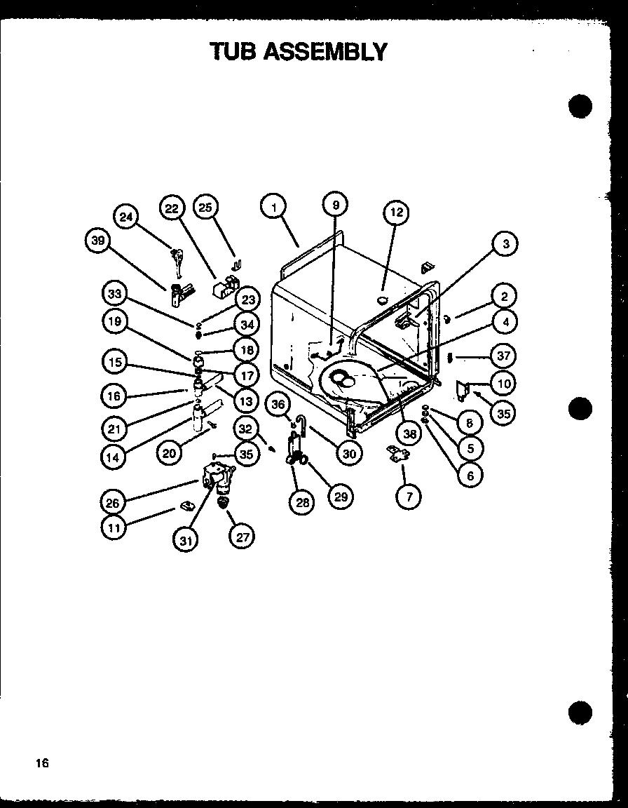 Caloric DUS300L/P1139729NL ptub assembly (dcs450w/p1139734nw) diagram