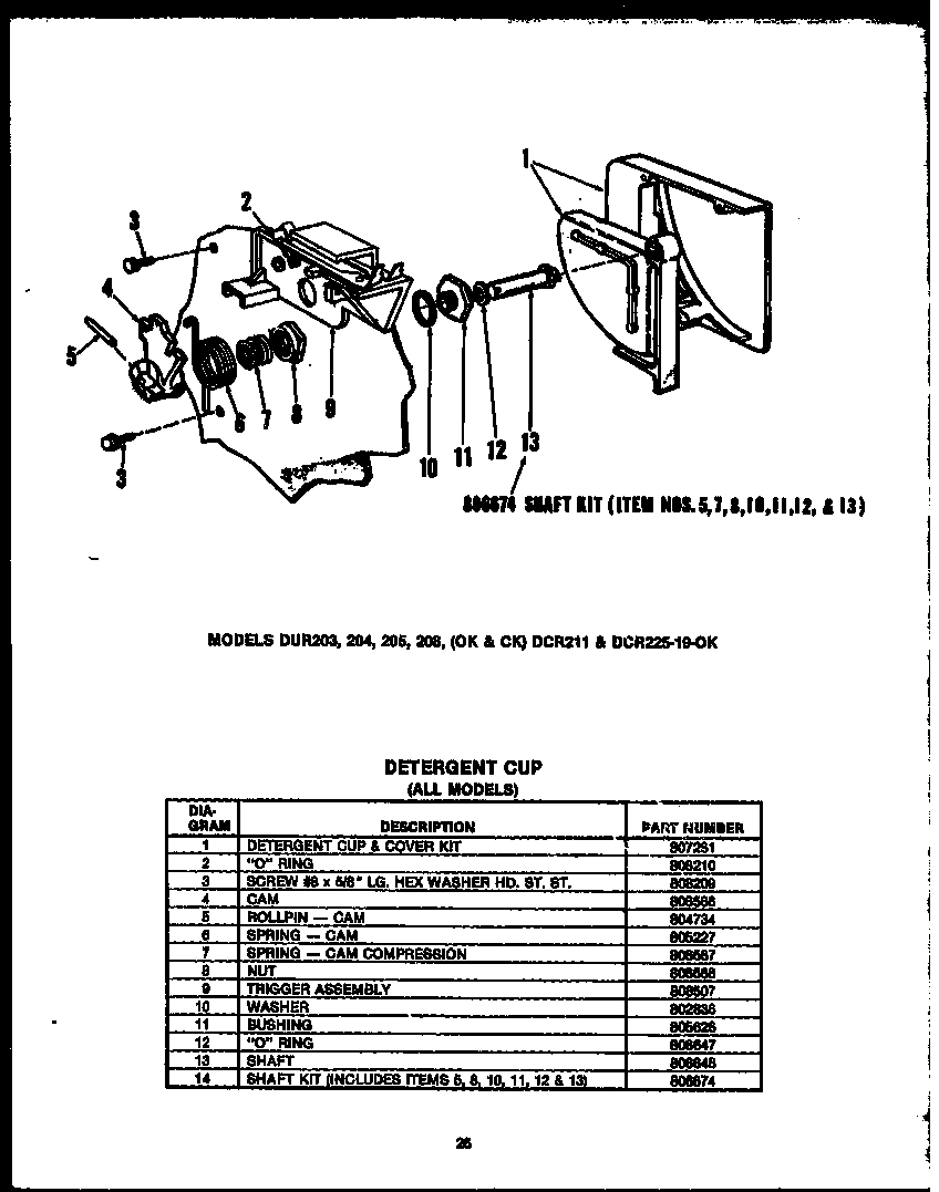 Caloric DCR-225-1F-OK detergent cup diagram