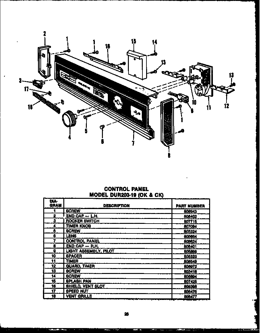 Caloric DCR-225-1F-OK control panel (dur-203-19-ok) (dur-203-19-ck) diagram