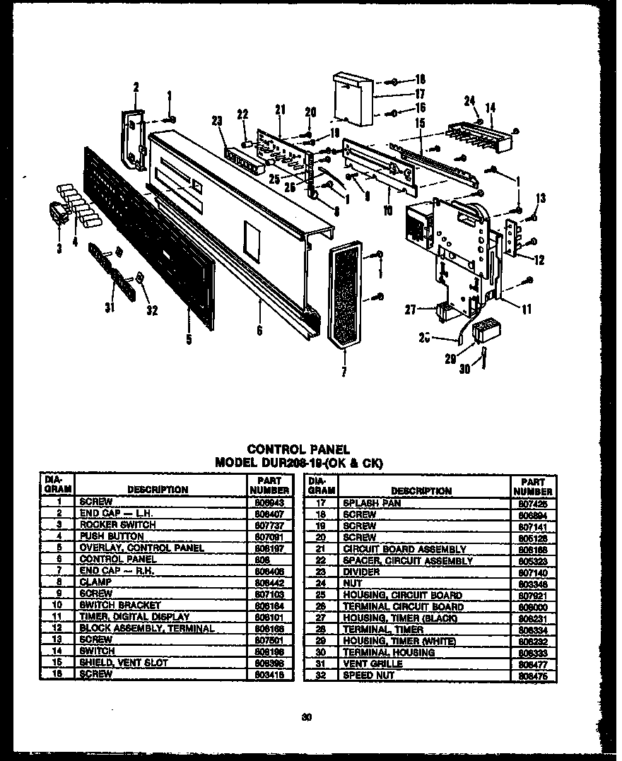 Caloric DCR-225-1F-OK control panel (dur-208-19-ok) (dur-208-19-ck) diagram