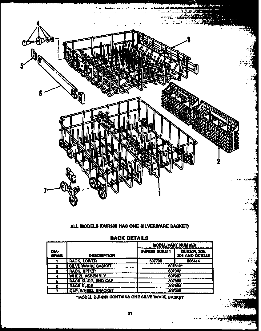 Caloric DCR-225-1F-OK rack details diagram