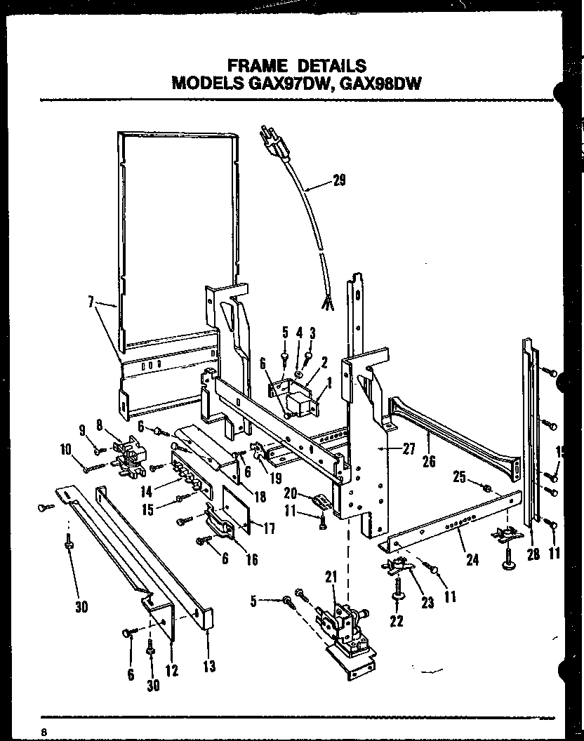 Amana GAX98DW/MN01 frame details (gax97dw/mn01) (gax97dw/mn02) (gax97dw/mn03) (gax98dw/mn01) (gax98dw/mn02) (gax98dw/mn03) diagram