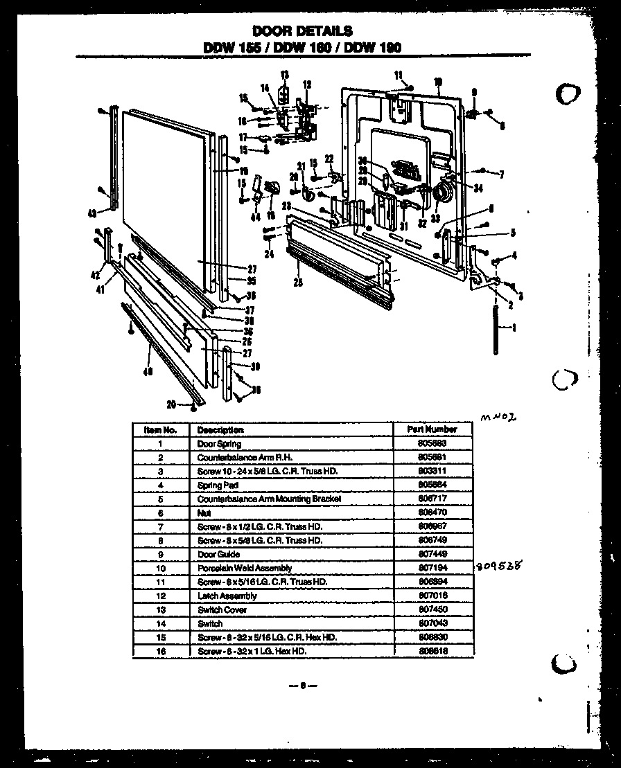 Modern Maid DDW190/MN03 door details diagram