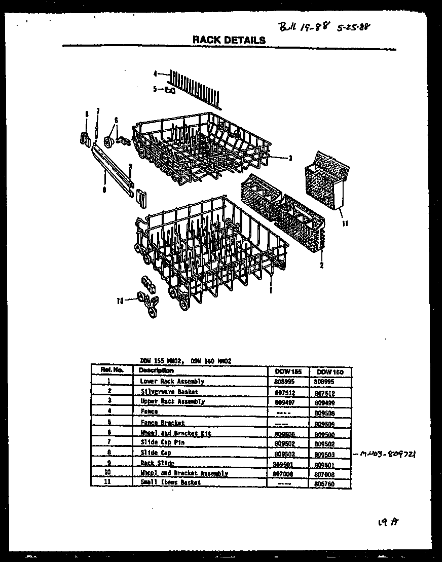 Modern Maid DDW190/MN03 rack details diagram