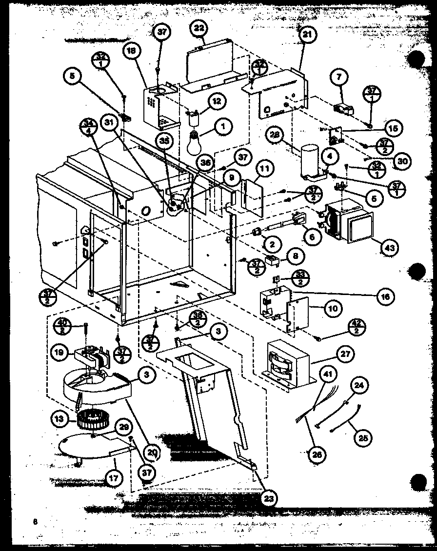 Amana MW41/P7733214M blower/magnetron/transformer diagram