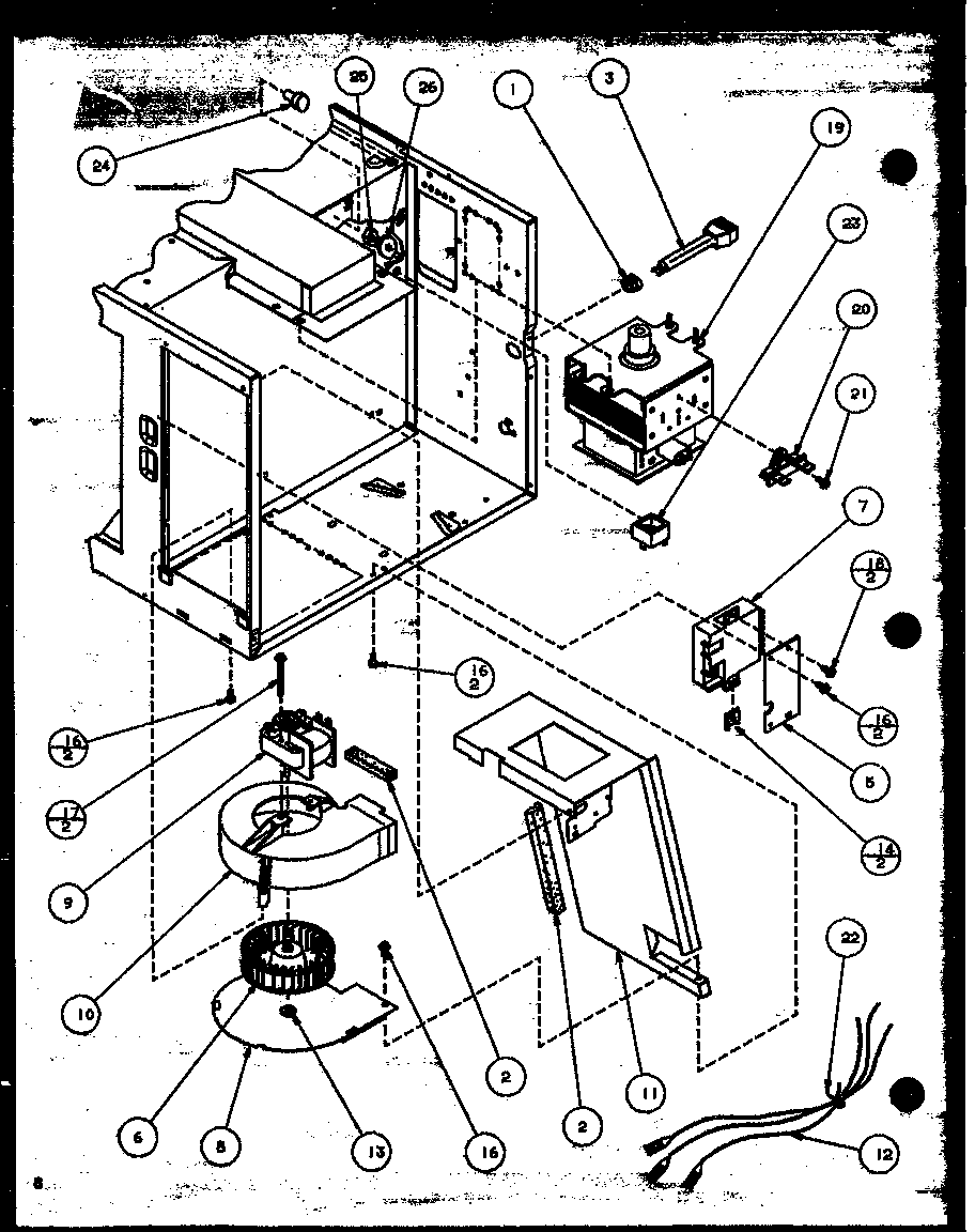 Amana WM712/P7766528M blower/magnetron diagram