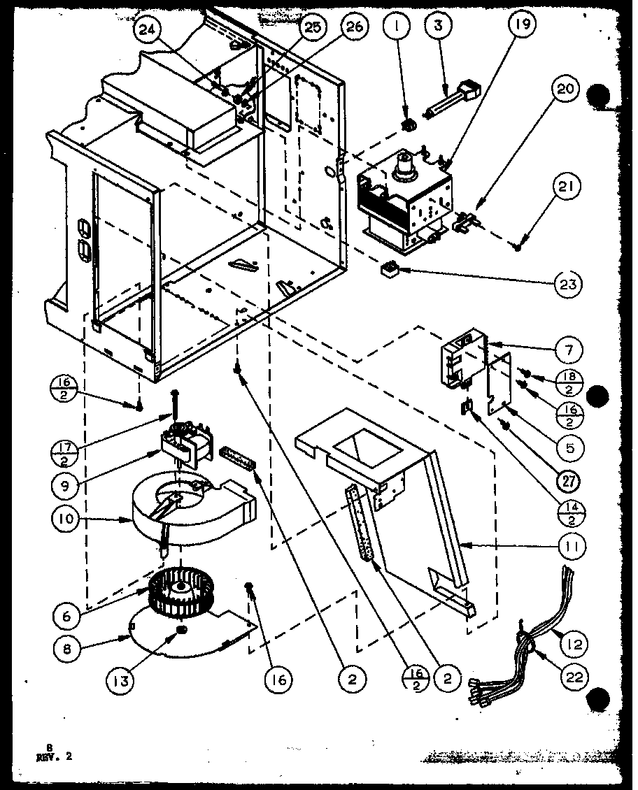 Amana R350P/P7766522M blower/magnetron diagram