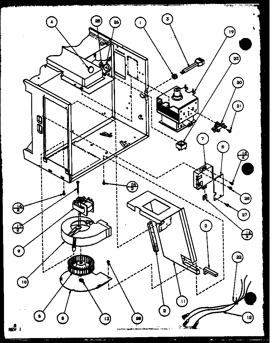 Amana R361P/P1104408M blower/magnetron diagram