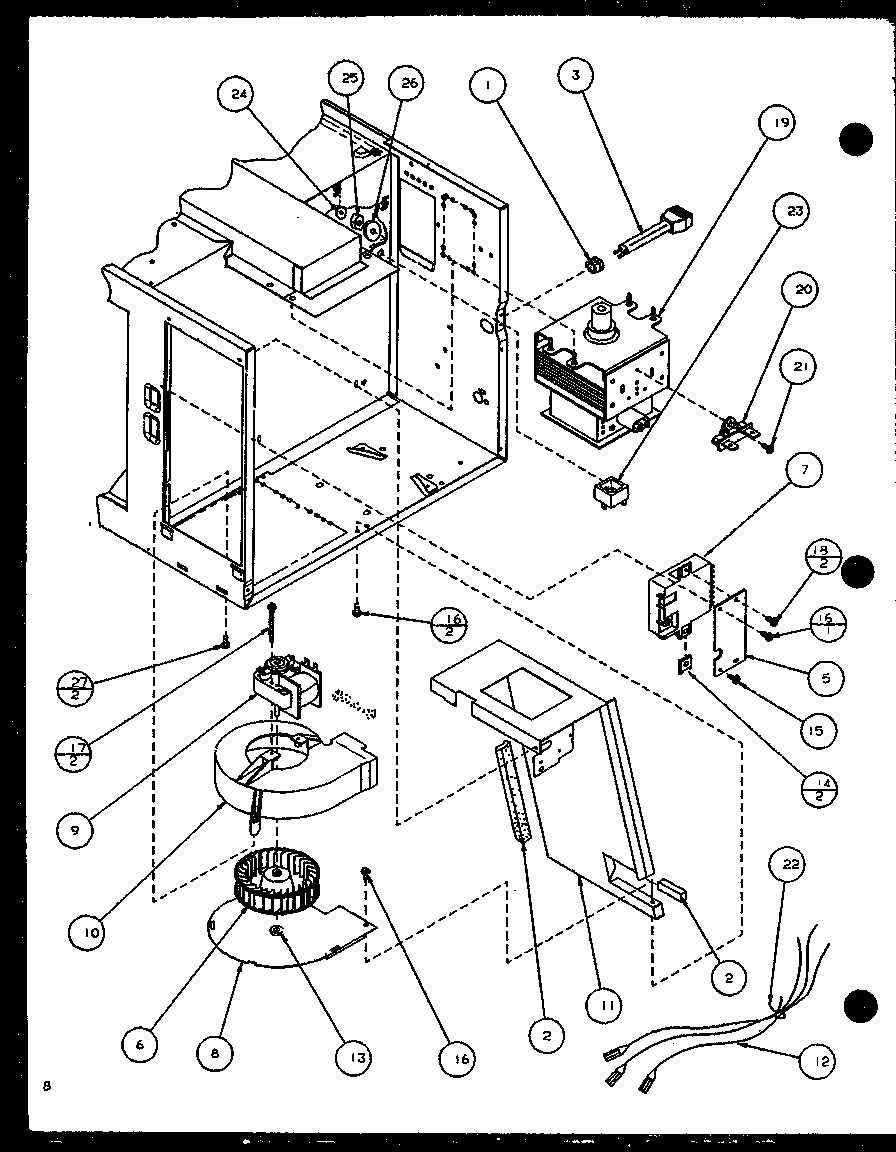 Amana CRS458P/P7769522M blower/magnetron diagram